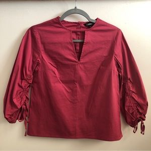EXPRESS Magenta Ruched Sleeve Blouse